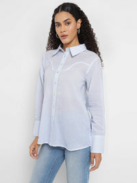 Porsorte Women’s Cotton Striped Full Sleeves, Button-Down Shirt