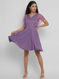 Porsorte Womens Aline Purple Fit and Flare Embellished Party Dress
