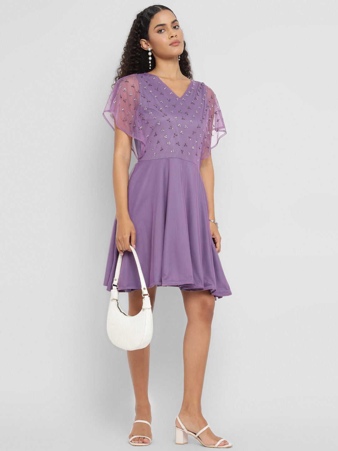 Porsorte Womens Aline Purple Fit and Flare Embellished Party Dress