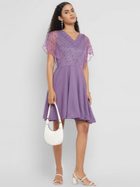 Porsorte Womens Aline Purple Fit and Flare Embellished Party Dress