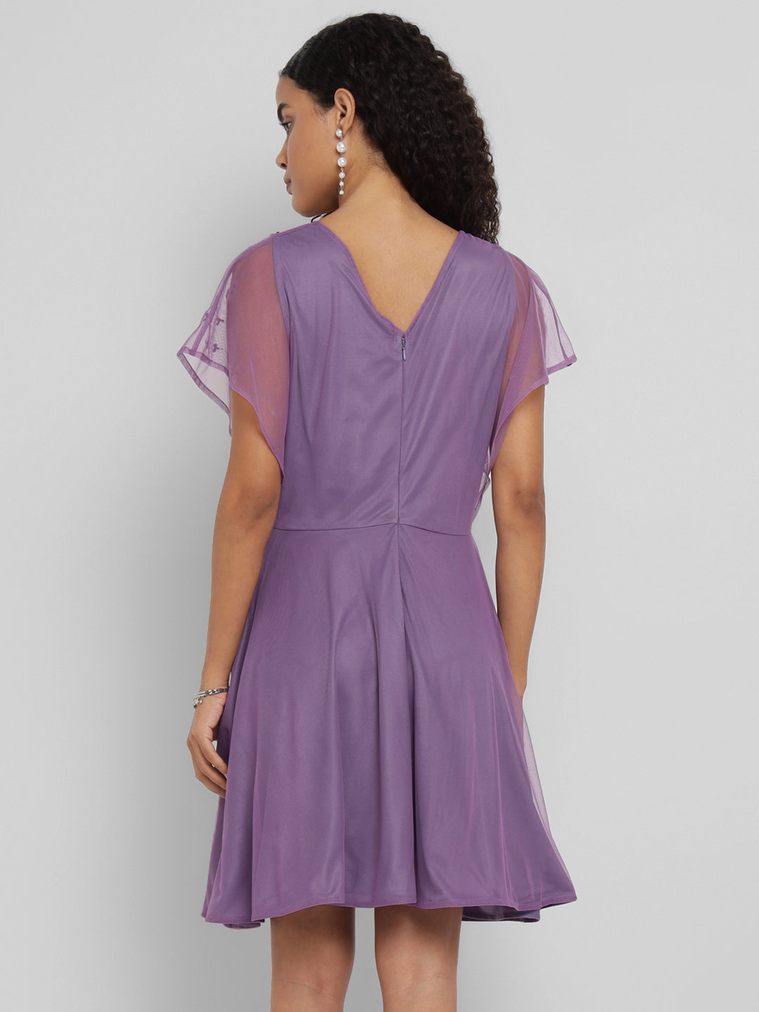 Porsorte Womens Aline Purple Fit and Flare Embellished Party Dress