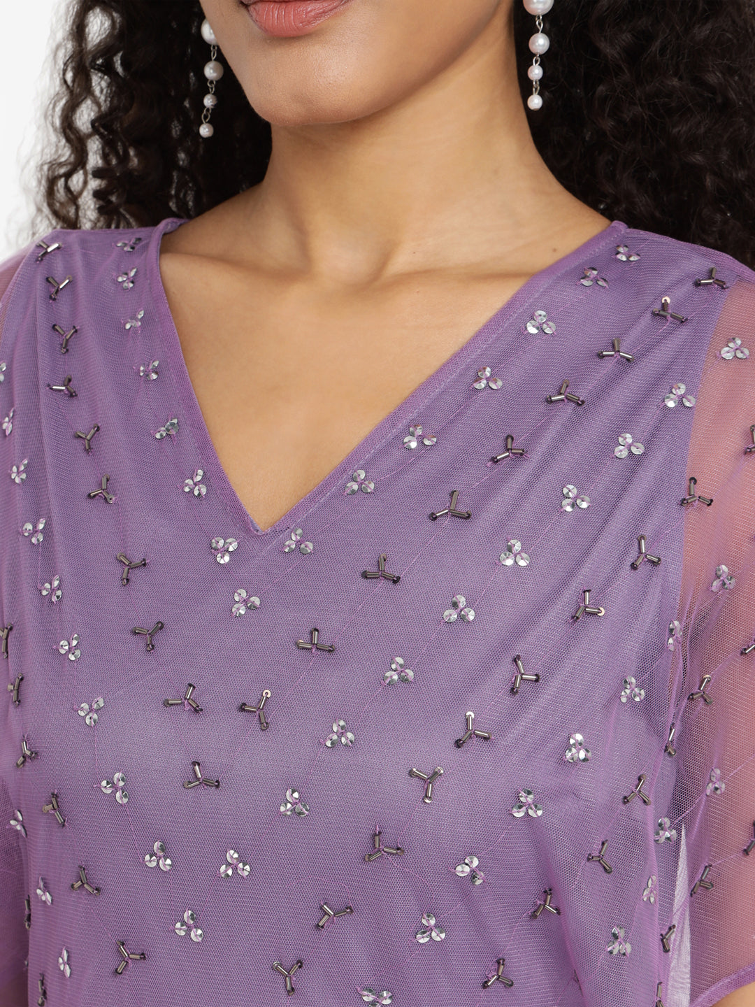 Porsorte Womens Aline Purple Fit and Flare Embellished Party Dress