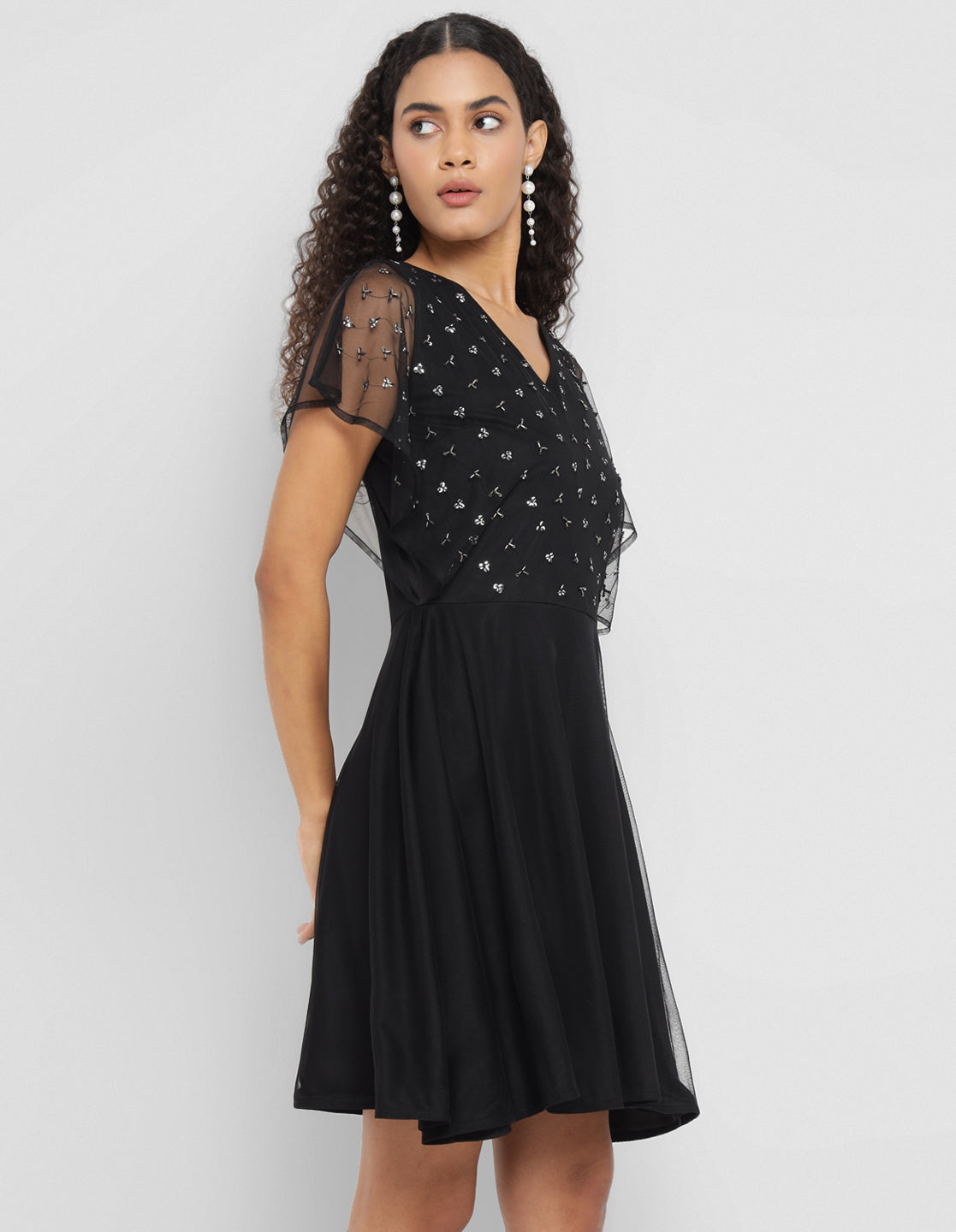 Porsorte Womens Aline Black Fit and Flare Embellished Party Dress