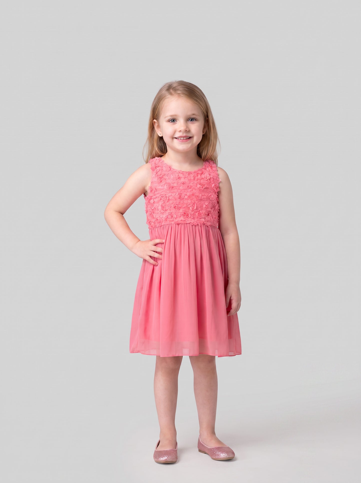 Hoop Hippo Pink Laser Cut Floral Cotton Voile Top Dress