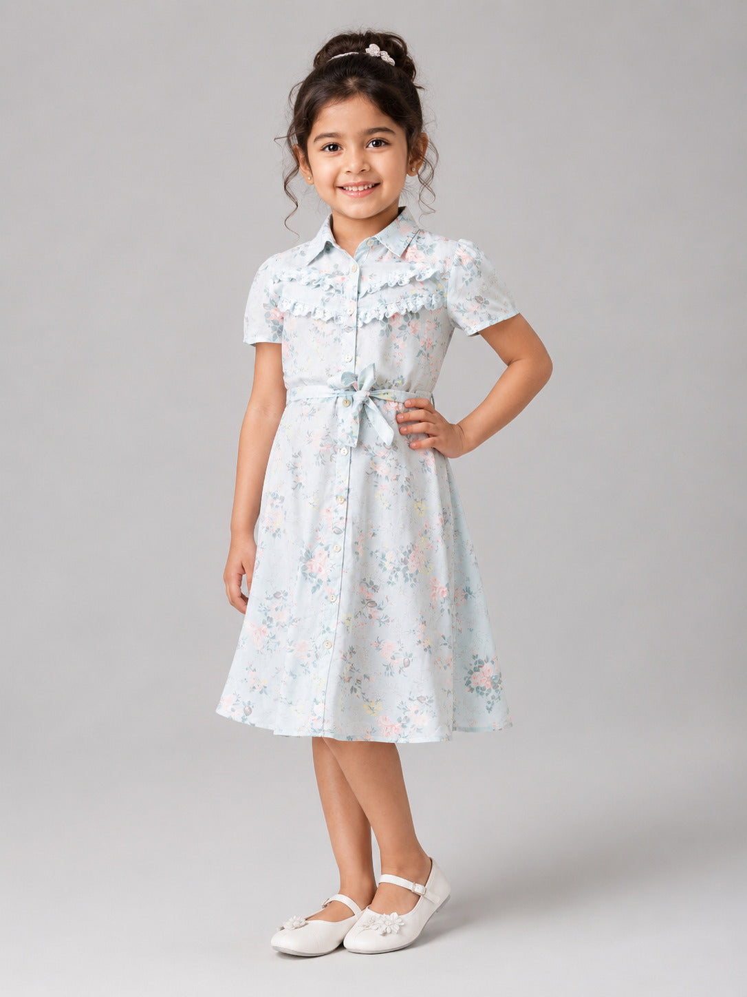 Hoop Hippo Light Green Floral Printed Sushi Voile Formal Dress