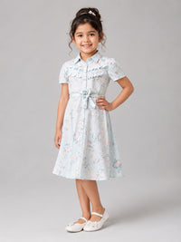 Hoop Hippo Light Green Floral Printed Sushi Voile Formal Dress