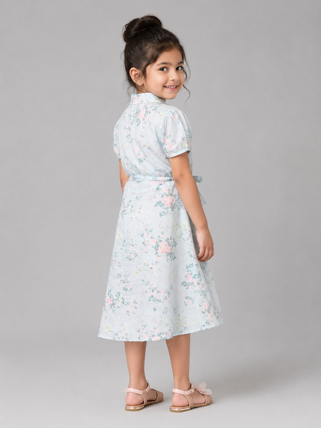 Hoop Hippo Light Green Floral Printed Sushi Voile Formal Dress