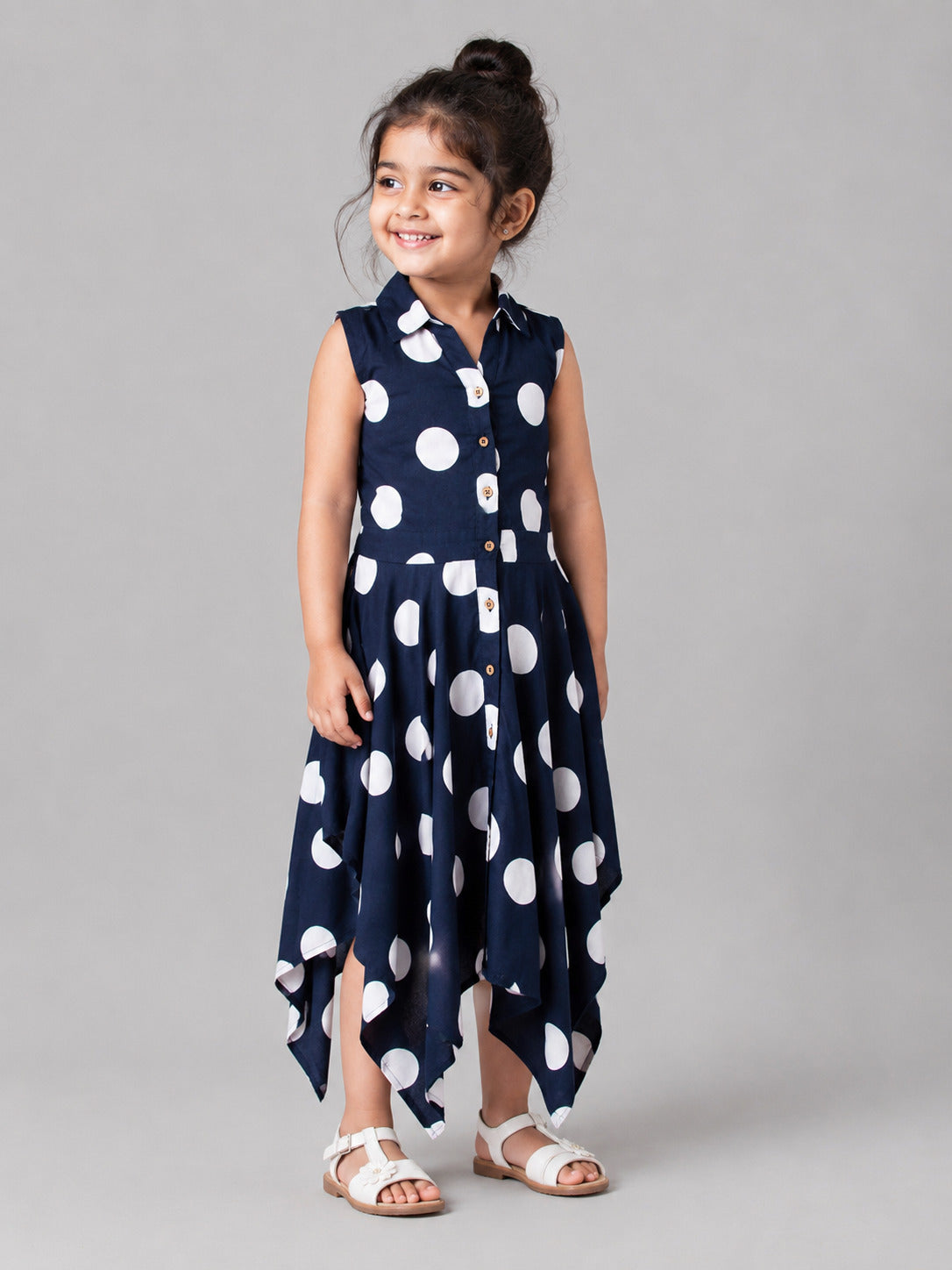 Hoop Hippo Navy White Polka Dot Rayon Shirt Dress