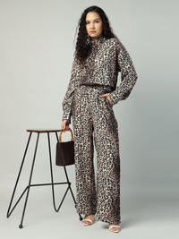 Porsorte Womens Cotton Double Gauze Cheetah Printed Trousers