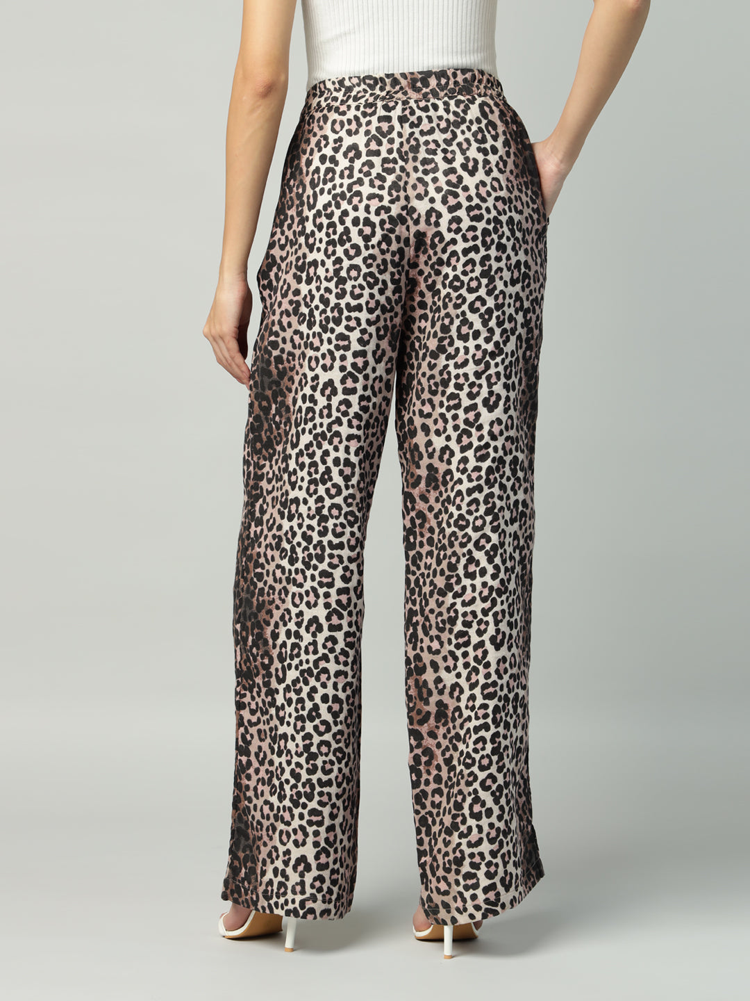Porsorte Womens Cotton Double Gauze Cheetah Printed Trousers