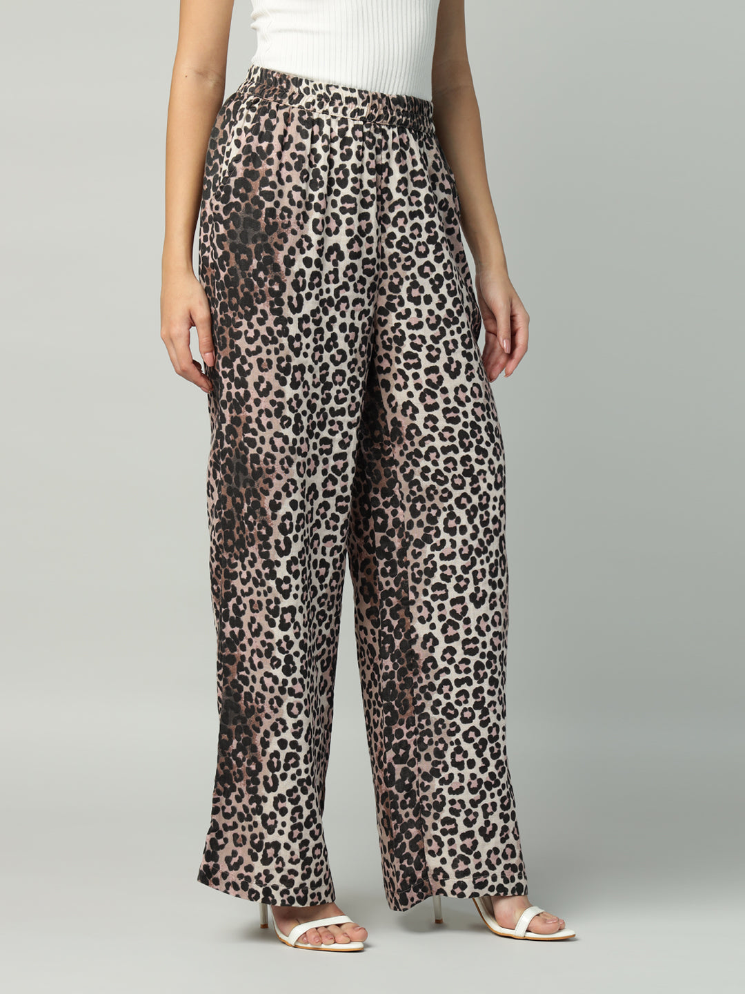 Porsorte Womens Cotton Double Gauze Cheetah Printed Trousers