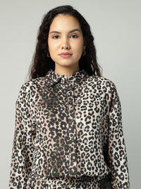 Porsorte Womens Cotton Double Gauze Cheetah Print Button Down Shirt