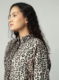 Porsorte Womens Cotton Double Gauze Cheetah Print Button Down Shirt
