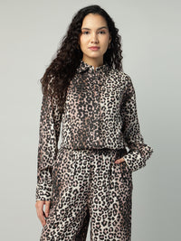 Porsorte Womens Cotton Double Gauze Cheetah Print Button Down Shirt