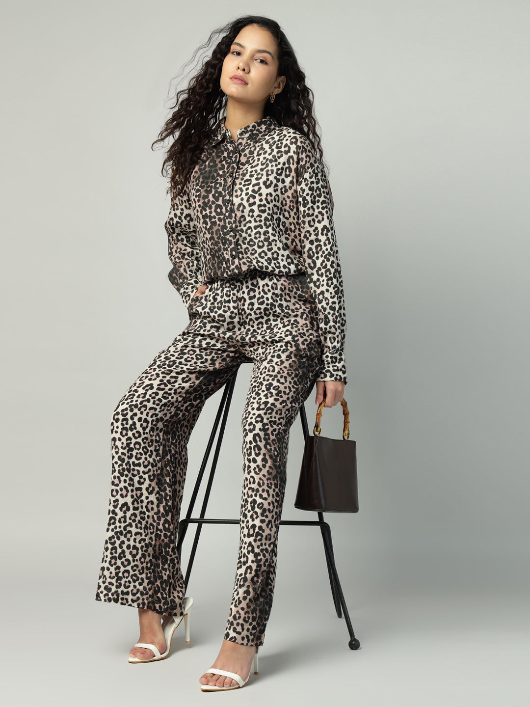 Porsorte Womens Cotton Double Gauze Cheetah Print Button Down Shirt