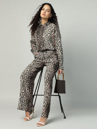 Porsorte Womens Cotton Double Gauze Cheetah Print Button Down Shirt