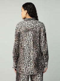 Porsorte Womens Cotton Double Gauze Cheetah Print Button Down Shirt