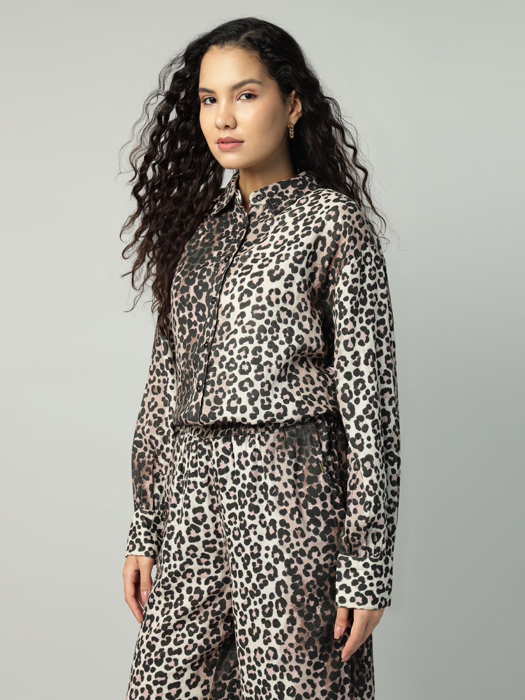 Porsorte Womens Cotton Double Gauze Cheetah Print Button Down Shirt