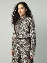 Porsorte Womens Cotton Double Gauze Cheetah Print Button Down Shirt