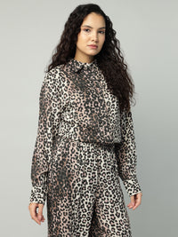 Porsorte Womens Cotton Double Gauze Cheetah Print Button Down Shirt