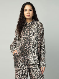 Porsorte Womens Cotton Double Gauze Cheetah Print Button Down Shirt