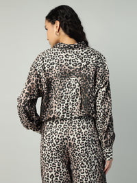 Porsorte Womens Cotton Double Gauze Cheetah Print Button Down Shirt