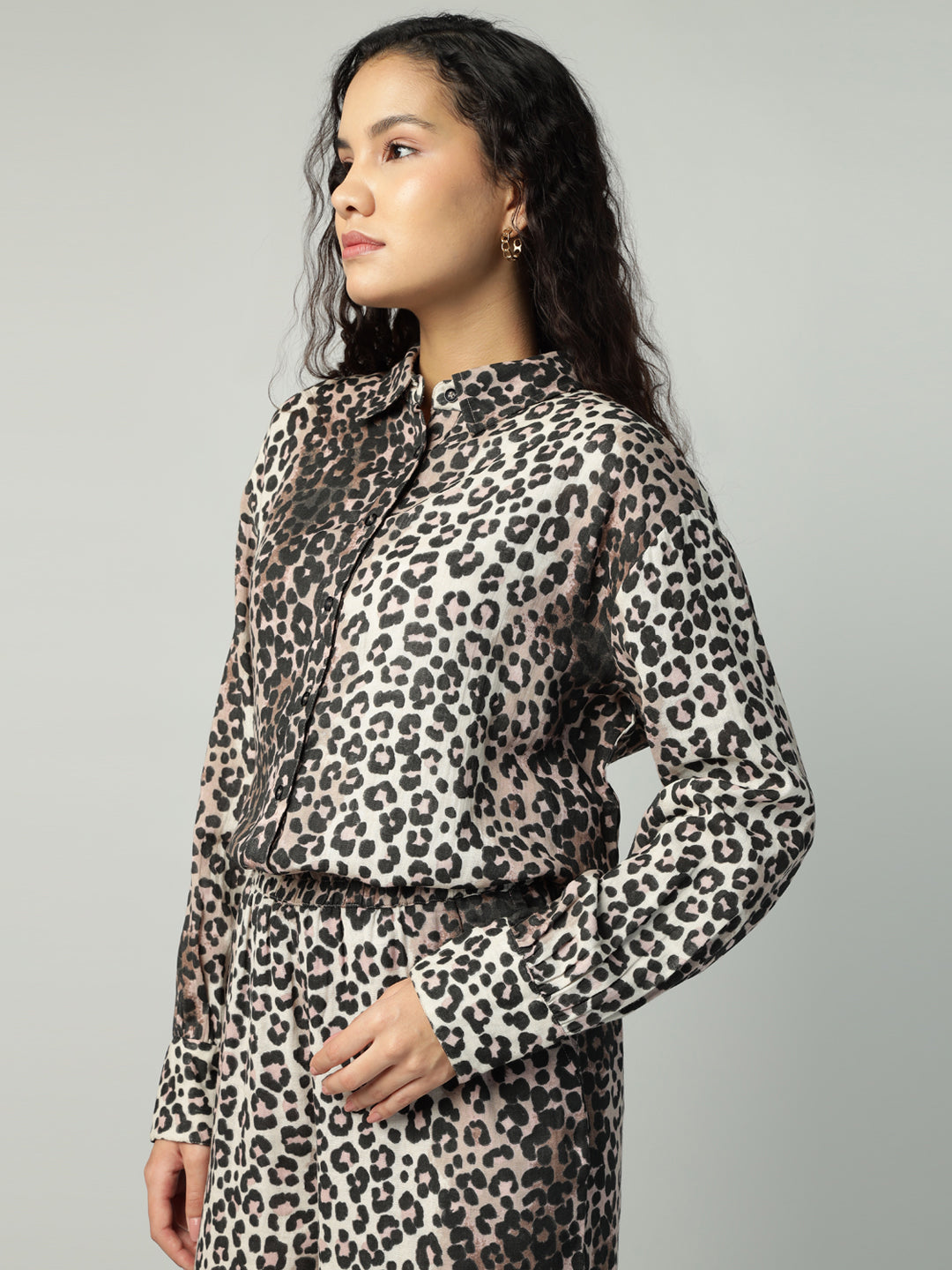 Porsorte Womens Cotton Double Gauze Cheetah Print Button Down Shirt