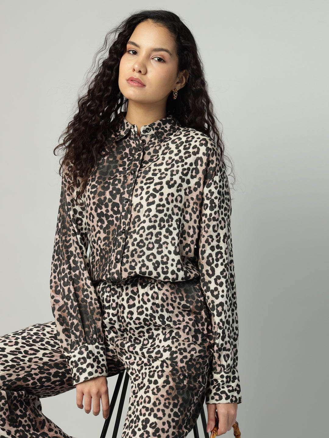 Porsorte Womens Cotton Double Gauze Cheetah Print Button Down Shirt