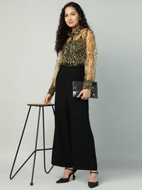 Porsorte Womens Organza Cheetah Print Button Down Shirt (No Inner)