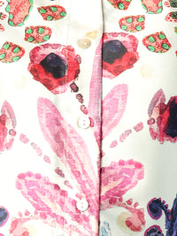 Porsorte Womens Poly Satin Pink Printed Button Down Long Sleeves Workwear Shirt