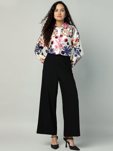 Porsorte Womens Poly Satin Pink Printed Button Down Long Sleeves Workwear Shirt