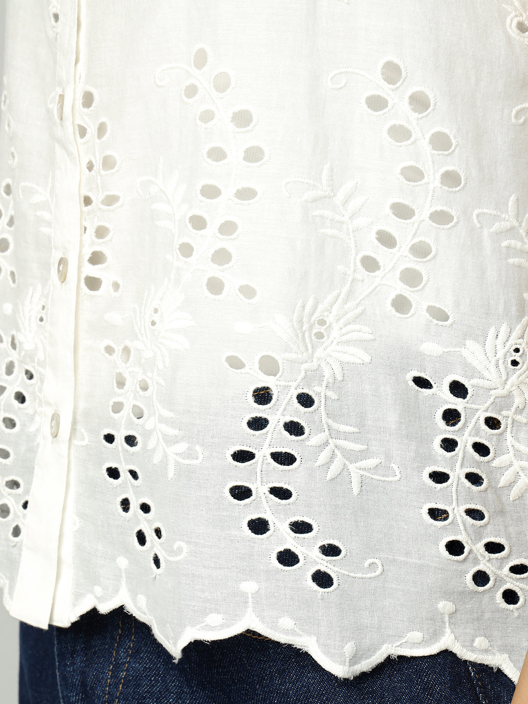 Porsorte Womens Cotton White Solid Sciffli Button Down Sleeveless Shirt