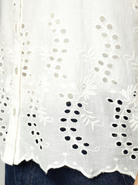 Porsorte Womens Cotton White Solid Sciffli Button Down Sleeveless Shirt