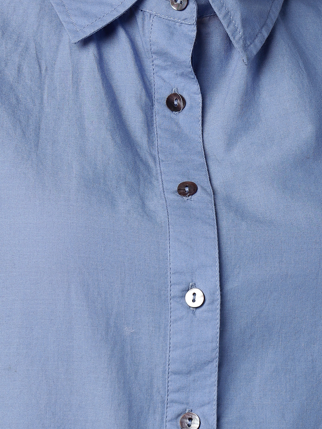 Porsorte Womens Cotton Blue Solid Sciffli Button Down Sleeveless Shirt