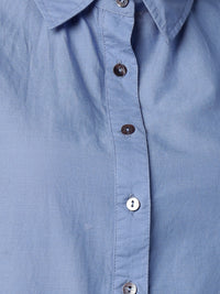 Porsorte Womens Cotton Blue Solid Sciffli Button Down Sleeveless Shirt