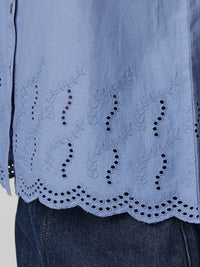 Porsorte Womens Cotton Blue Solid Sciffli Button Down Sleeveless Shirt