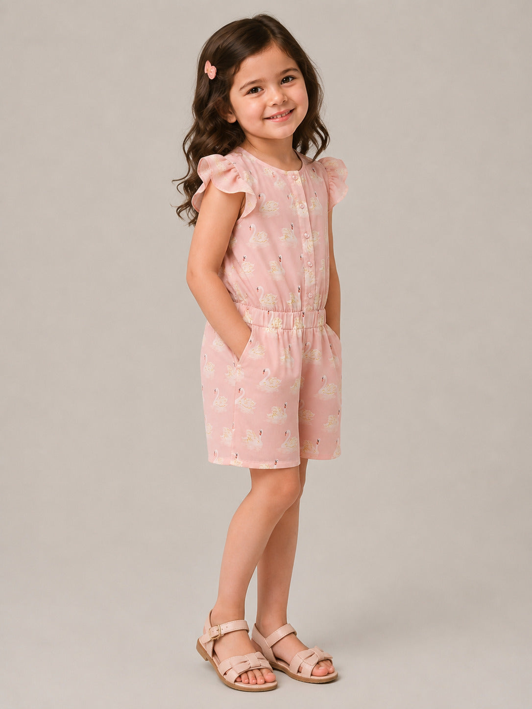 Hoop Hippo Flamingo Front Button Playsuit