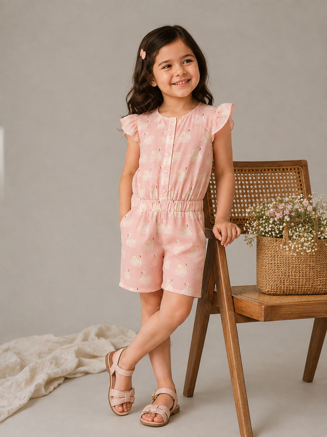 Hoop Hippo Flamingo Front Button Playsuit