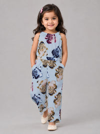 Hoop Hippo Kids Floral Printed Seagreen Halter Neck Jumpsuit