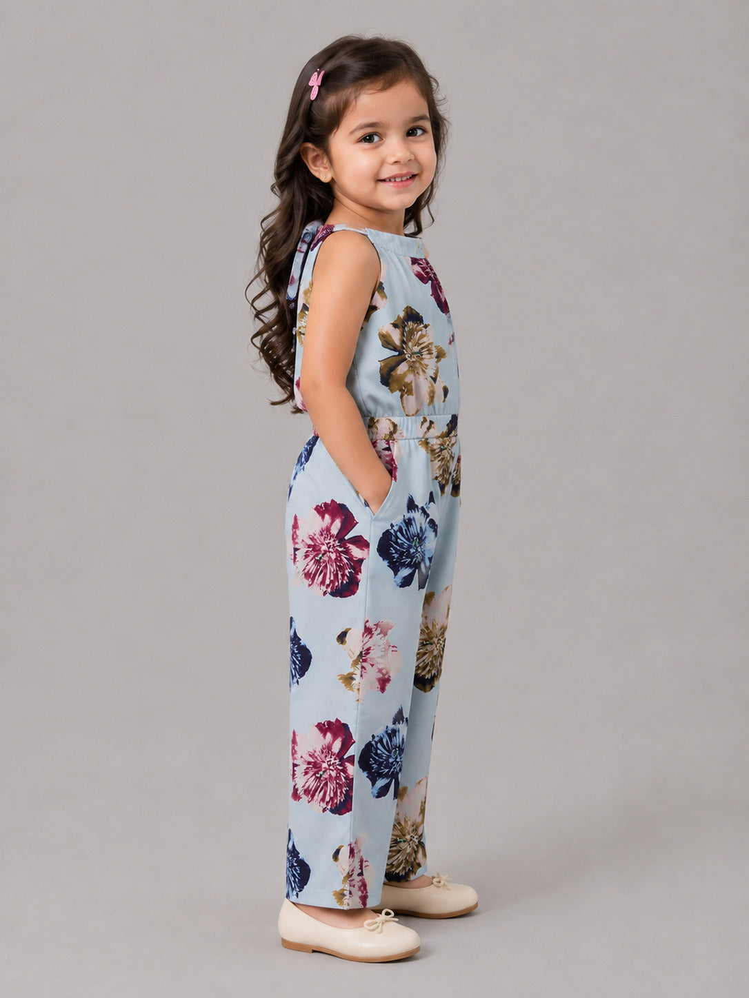 Hoop Hippo Kids Floral Printed Seagreen Halter Neck Jumpsuit