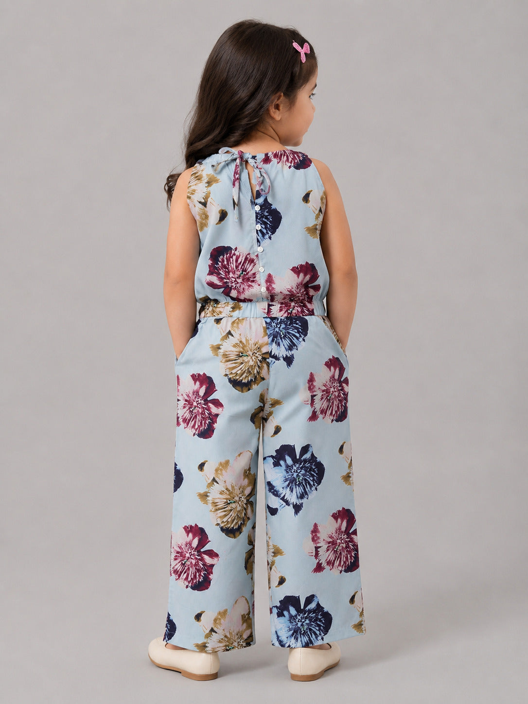 Hoop Hippo Kids Floral Printed Seagreen Halter Neck Jumpsuit