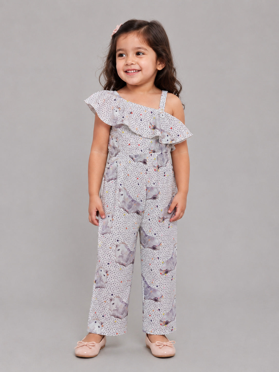 Hoop Hippo Kids Printed Multi One Shoulder Cotton Jumpsuit