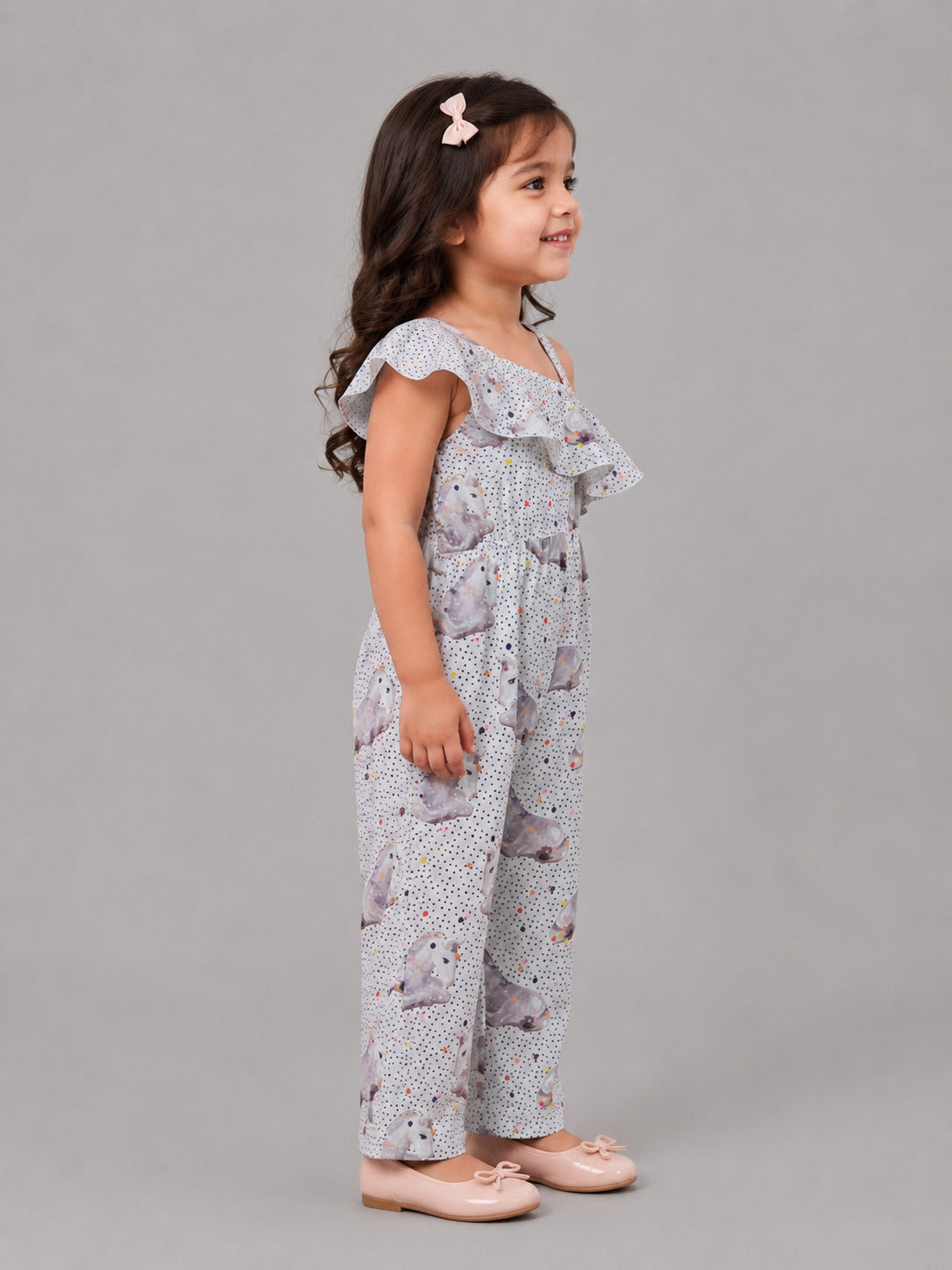 Hoop Hippo Kids Printed Multi One Shoulder Cotton Jumpsuit