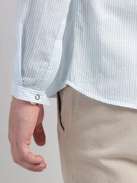 Porsorte Men Striped Cotton Casual Regular Fit Shirt – Light Blue & White