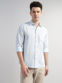 Porsorte Men Striped Cotton Casual Regular Fit Shirt – Light Blue & White