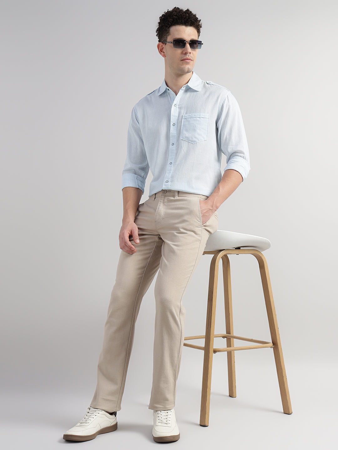 Porsorte Men Striped Cotton Casual Regular Fit Shirt – Light Blue & White