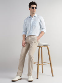 Porsorte Men Striped Cotton Casual Regular Fit Shirt – Light Blue & White