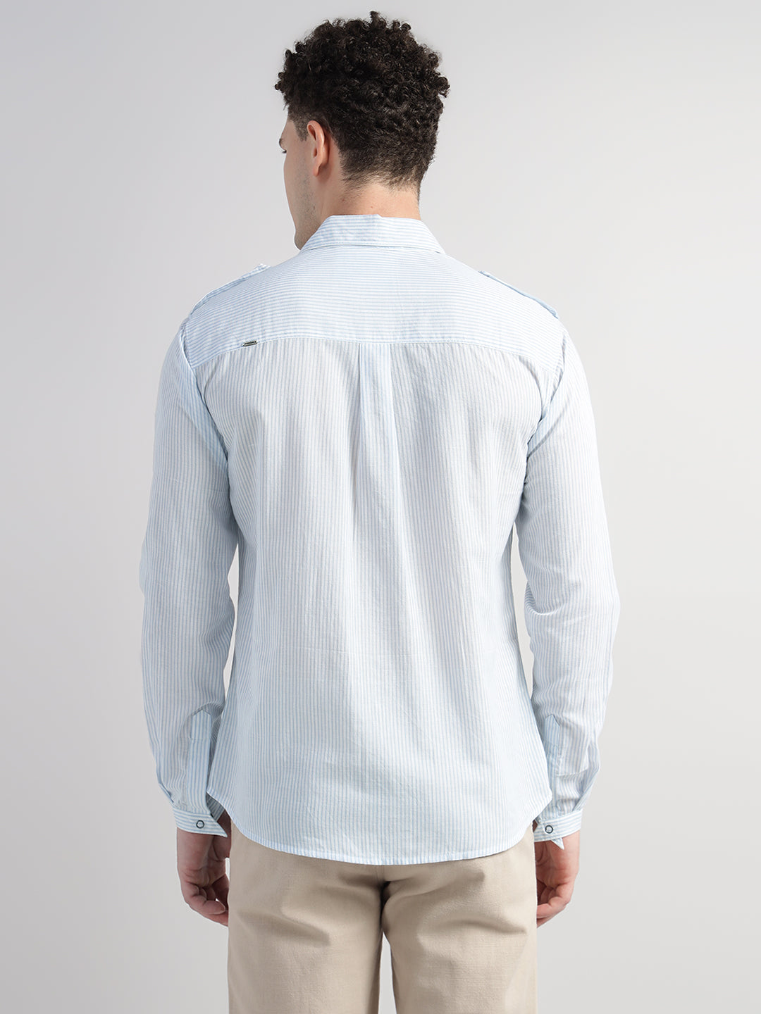 Porsorte Men Striped Cotton Casual Regular Fit Shirt – Light Blue & White