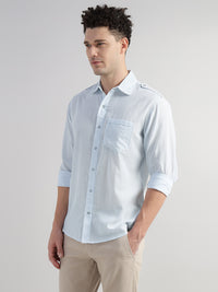 Porsorte Men Striped Cotton Casual Regular Fit Shirt – Light Blue & White