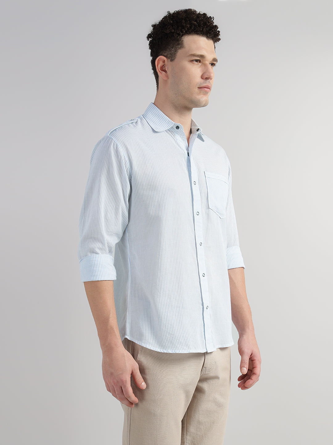 Porsorte Men Striped Cotton Casual Regular Fit Shirt – Light Blue & White
